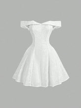 1pc White Embroidered Elegant Off-Shoulder Dress